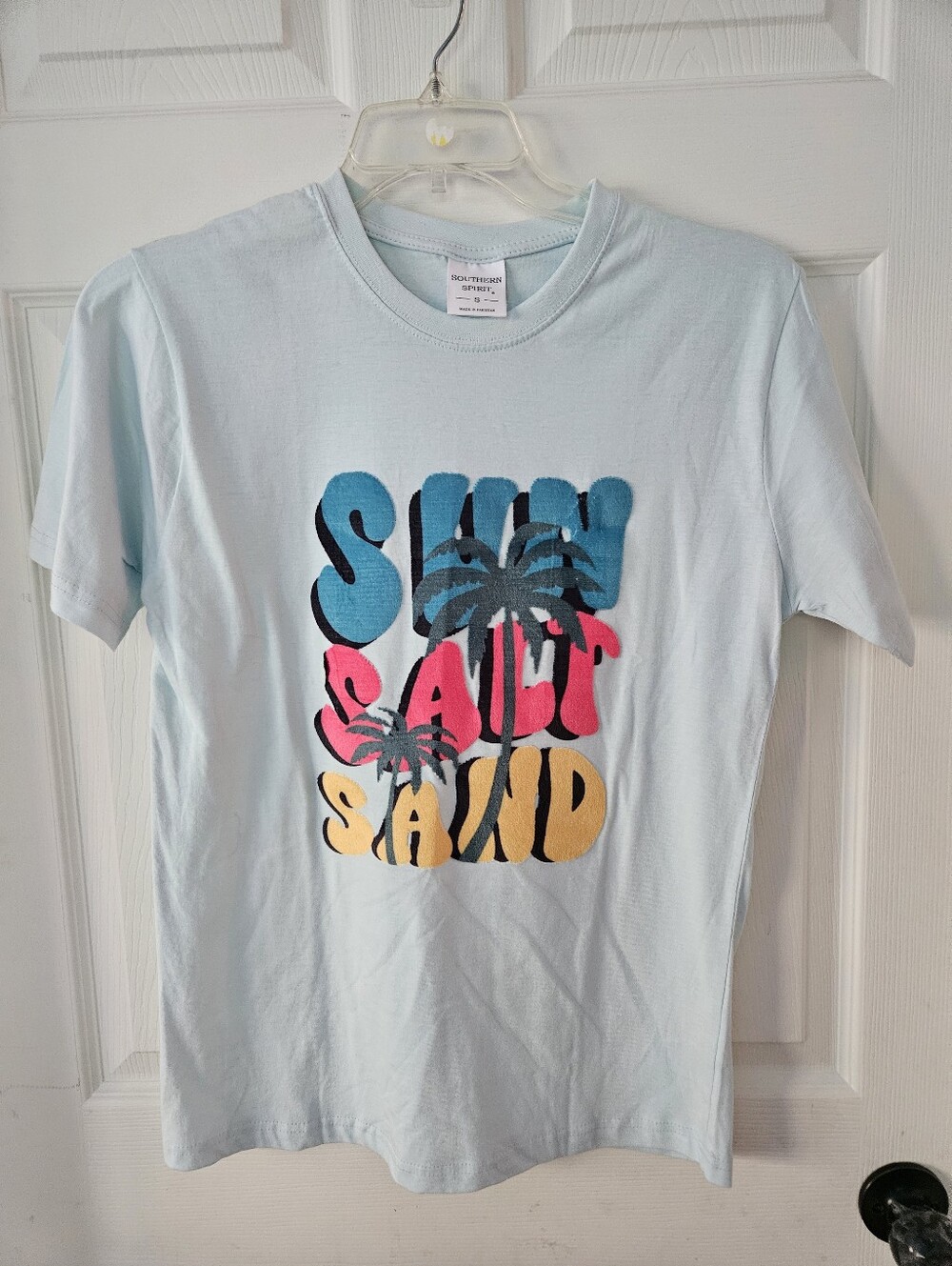 Light Blue Graphic Womens Tee - Palm 'Sun Salt Sand'